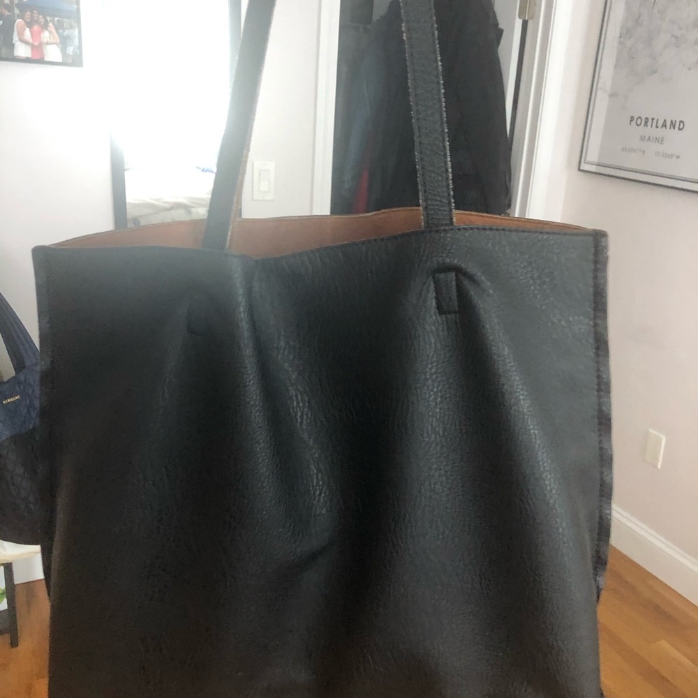 Reversible Faux Leather Tote & Wristlet